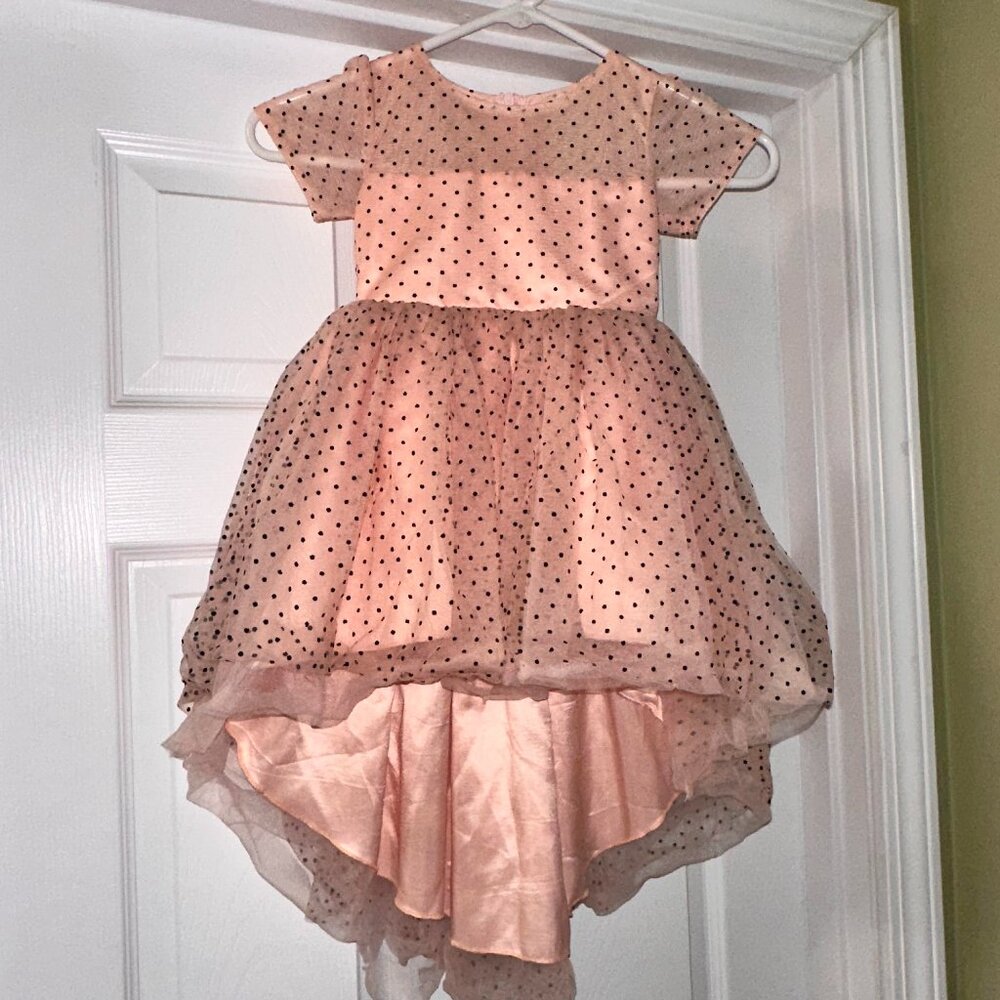 Trish Scully PEACHY PINK polkadot Tulle Party Flower Girl Dress Sz 2T HIGH-LOW 2